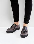 Asos Lace Up Derby Creeper Shoes In Petrol Patent Leather - Silver