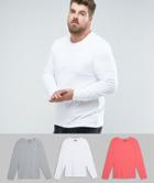 Asos Design Plus Muscle Fit Long Sleeve T-shirt 3 Pack Save - Orange