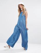 Native Youth Wide Leg Denim Jumpsuit - Mid Wash