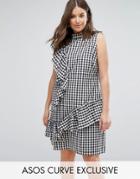 Asos Curve Exclusive Gingham Dress With Frill - Multi