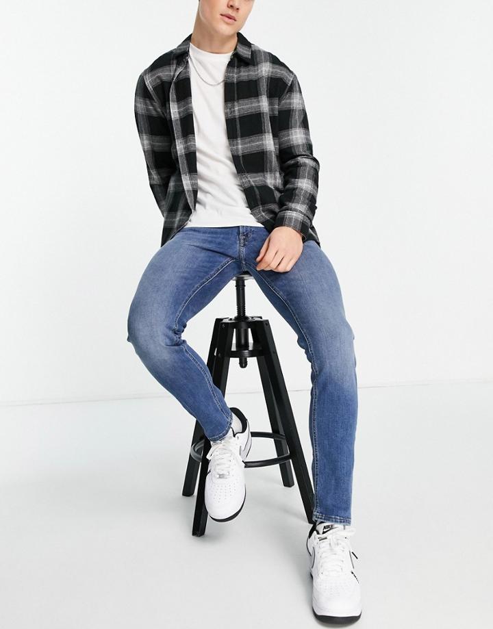 Jack & Jones Intelligence Liam Skinny Fit Stretch Jeans In Mid Blue