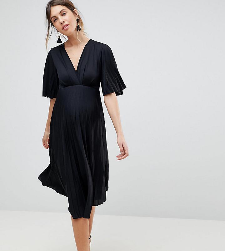 Asos Maternity Kimono Pleated Midi Dress - Black