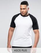 Asos Plus Muscle T-shirt With Contrast Raglan Sleeves In White/black - White