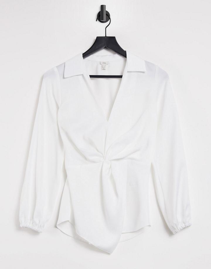 River Island Satin Twist Front Shirt In White