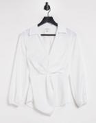 River Island Satin Twist Front Shirt In White