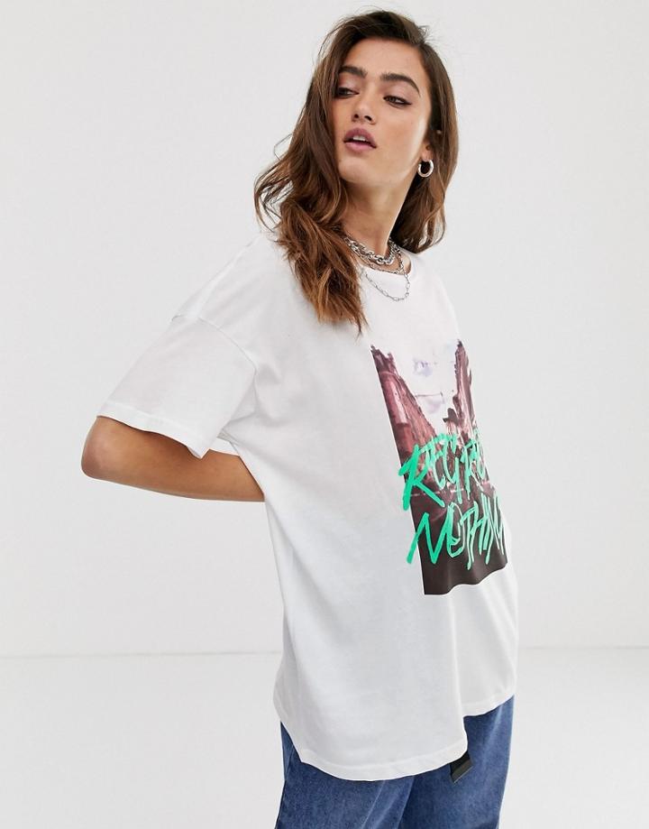 Noisy May Oversized Front Print Tee - White