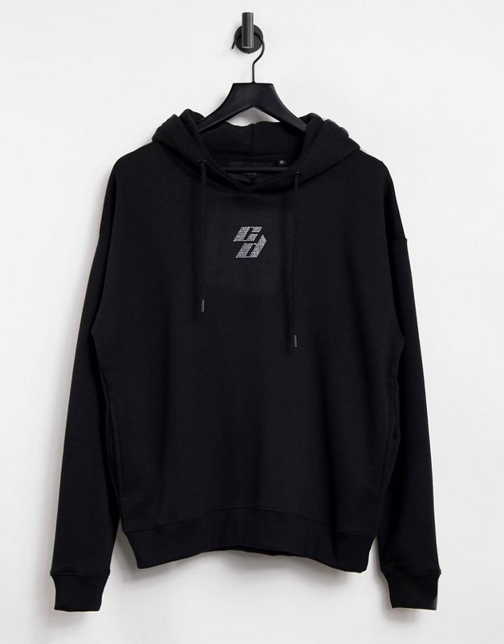 Criminal Damage Oversized Hoodie With Rhinestone Embellished Logo In Black