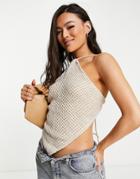 Missy Empire Textured Knit Scarf Top In Ecru-neutral
