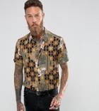 Reclaimed Vintage Inspired Shirt In Baroque Print With Short Sleeves In Reg Fit - Black