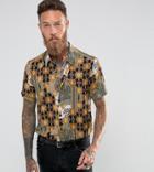 Reclaimed Vintage Inspired Shirt In Baroque Print With Short Sleeves In Reg Fit - Black