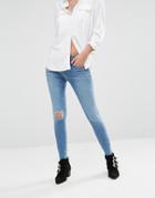 New Look Super Skinny Busted Kneed Jeans - Blue