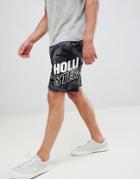 Hollister Logo Camo Print Sweat Shorts In Black - Black