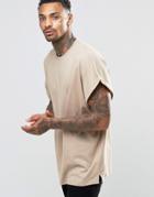 Asos Super Oversized T-shirt With Roll Sleeve In Beige - Blonde