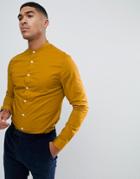 Asos Design Skinny Shirt In Mustard With Grandad Collar - Yellow