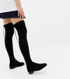 Asos Design Kaska Flat Studded Thigh High Boots-black