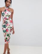 Asos Design Floral Halter Neck Midi Dress - Multi