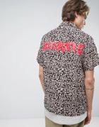Asos Regular Fit Viscose Shirt With Leopard Print - Black