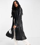 Missguided Faux Leather Trench Coat In Black