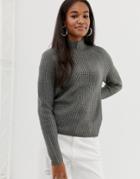 Jdy Barnu High Neck Fitted Sweater - Gray