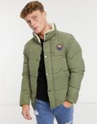 Jack & Jones Puffer Jacket With Faux Fur Hood In Khaki-green