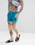 Asos Design Swim Shorts In Teal With Multicord Drawcord Short Length - Green