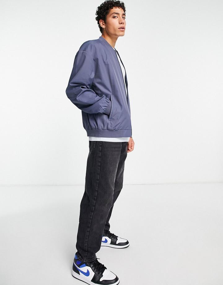 Asos Design Oversized Bomber Jacket In Blue Gray