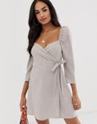 Asos Design Sweetheart Neck Wrap Mini Dress - Beige