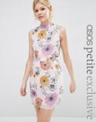 Asos Petite Mini Dress With High Neck In Floral - Multi