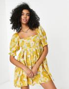 River Island Floral Mini Smock Dress In Yellow