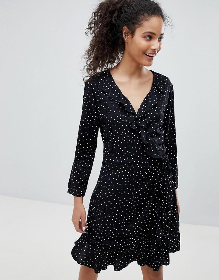 Only Emma Polka Dot Wrap Dress - Black