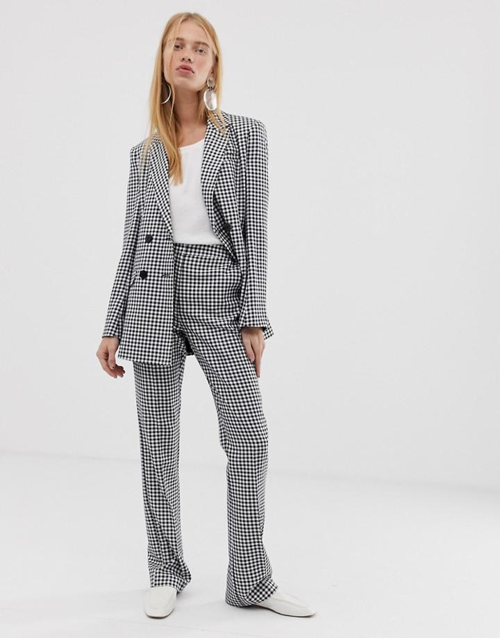 Asos Design Mini Gingham Slim Kick Flare Suit Pants-multi