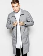 Asos Trench With Contrast Zip Detailing In Gray - Gray