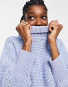 Topshop Knitted Chenille Crop Sweater In Blue-blues