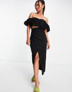 Asos Edition Slit Side Coordinating Midi Skirt In Black Linen