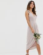 Tfnc Bridesmaid Exclusive Wrap Midi Dress In Taupe - Brown