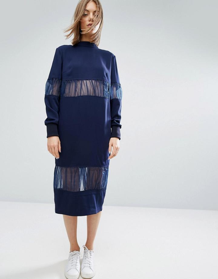 Asos White Chiffon Insert Midi Dress - Navy