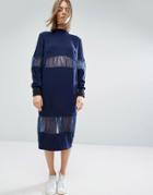Asos White Chiffon Insert Midi Dress - Navy