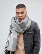 Asos Blanket Scarf In Gray With Geo-tribal Design - Gray