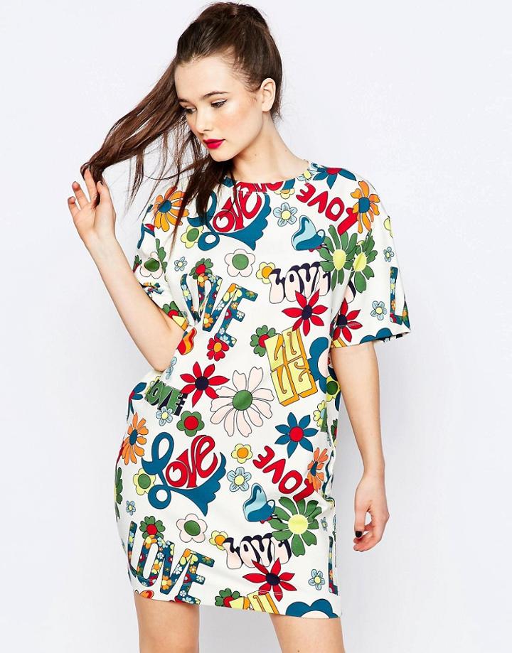 Love Moschino Hippie Love Oversized T-shirt Dress - White Print