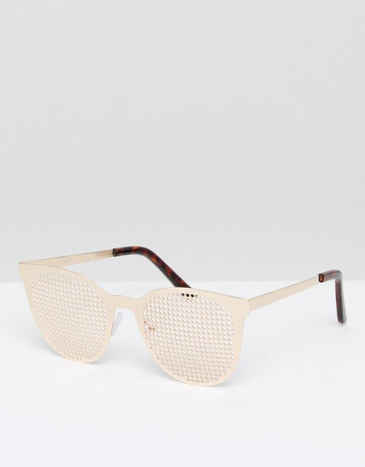 Asos Novelty Metal Retro Sunglasses With Metal Grate Lens - Gold