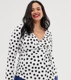 Boohoo Plus Wrap Top In White Polka - Multi