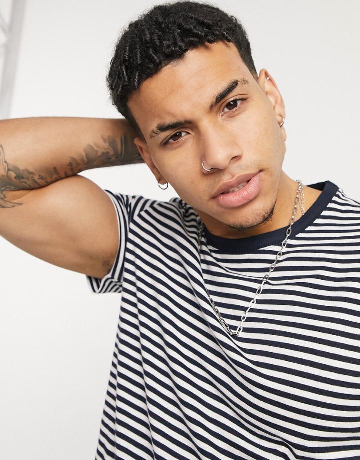 Jack & Jones Premium T-shirt In Navy & White Stripe-black