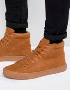 Asos High Top Sneakers In Tan Faux Suede - Tan