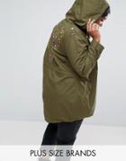 Brave Soul Plus Festival Parka With Embroidered Back - Green