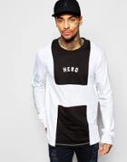 Hero's Heroine Longline Long Sleeve T-shirt With Block H Print - White