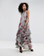Religion Maxi Dress In Floral - Gray
