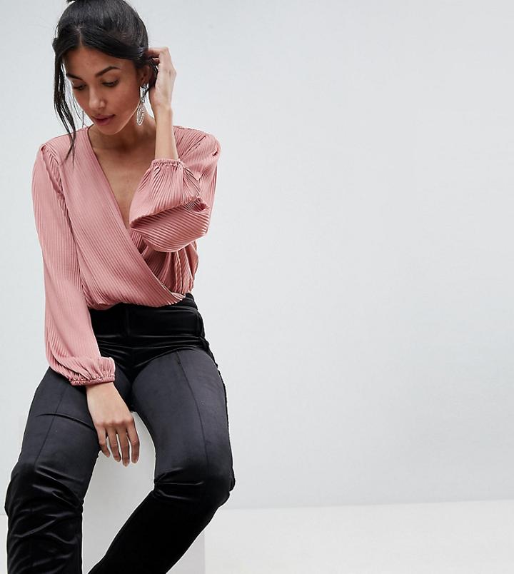 Asos Tall Plisse Cropped Wrap Top - Brown