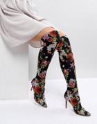 Miss Selfridge Floral Print Over The Knee Boots - Multi