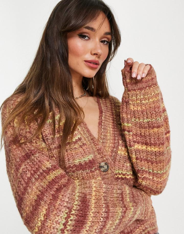 Madewell V Neck Cropped Spacedye Cardigan In Tan-brown