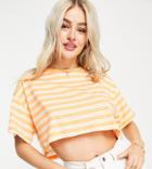 Asos Design Petite Oversized Cropped T-shirt In Orange Stripe-multi